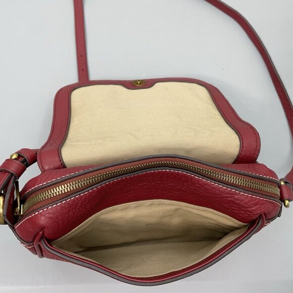 J Crew Signet Crossbody Bag Purse Flap Over Pebbled Italian Leather Red New - Picture 10 of 16